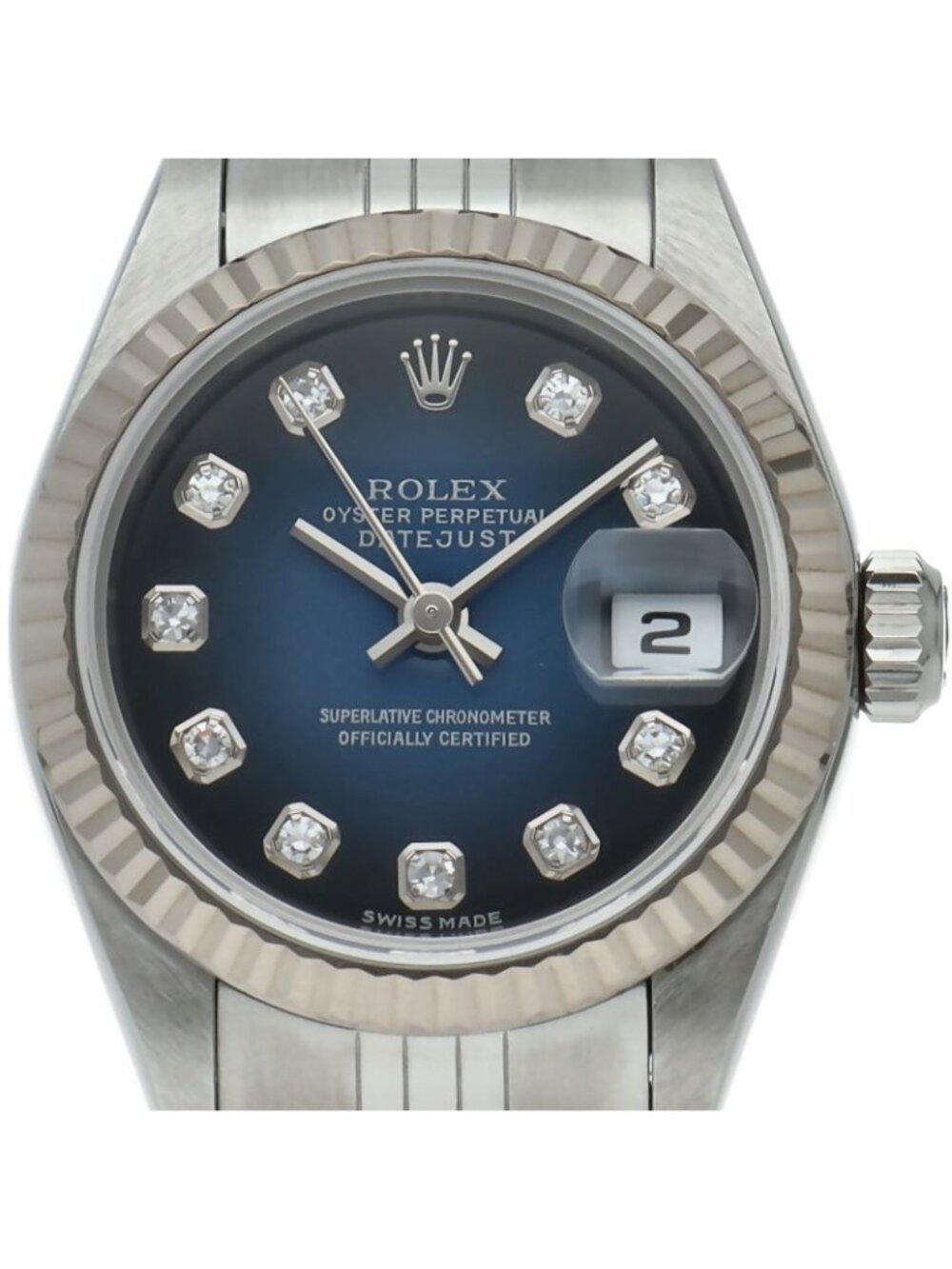 Rolex Datejust Watch Diamond Blue Gradient 18k White Gold SS